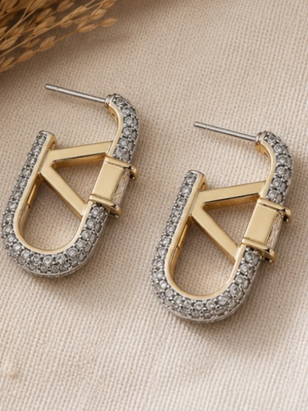 Gold & Silver Pavé Baguette Huggie Hoop Earrings | Designer Inspired